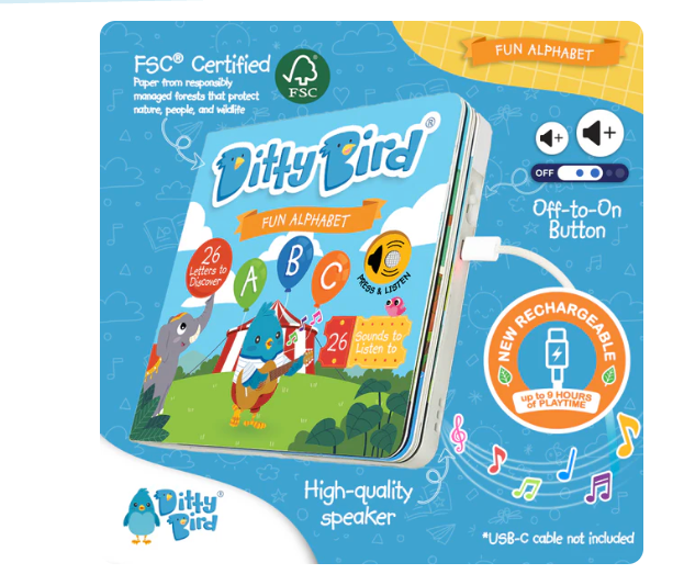 Ditty Bird  "Fun Alphabet" Childrens Interactive Sound Book New Rechargeable EditionDitty Bird  "Fun Alphabet" Childrens Interactive Sound Book New Rechargeable Edition