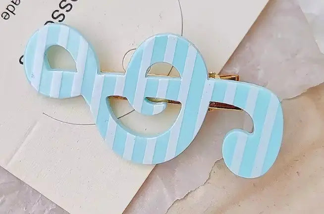 Hair Clip Treble Clef Blue with White Stripes
