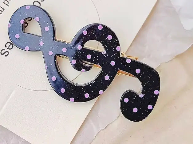 Hair Clip Treble Clef Black with Pink Spots