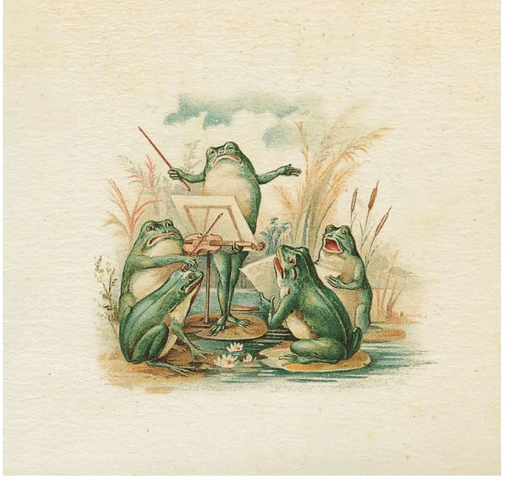 Greeting Card Vintage - Frogs Playing the Violin and Singing