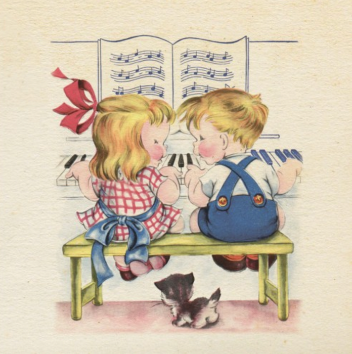 Greeting Card Girl and Boy Playing the Piano