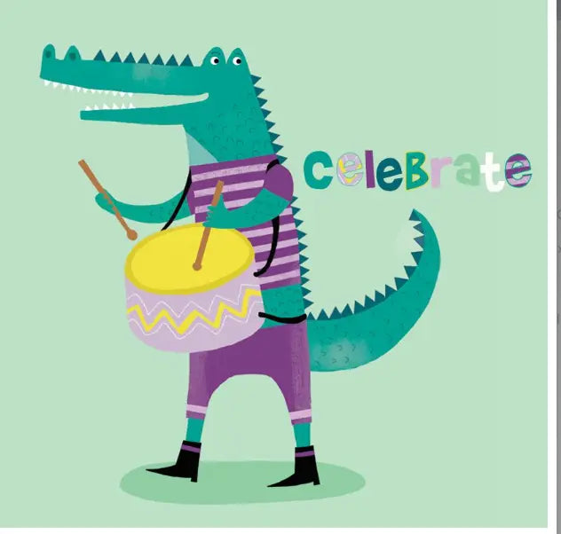Greeting Card A Crocodile Playing on a Drum