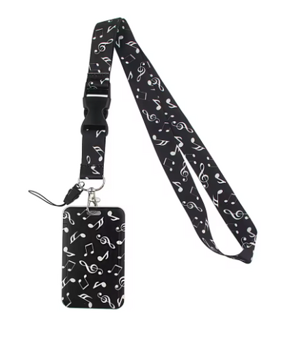 Lanyard and ID Tag Black with White Notes and Clefs — The Sydney String ...