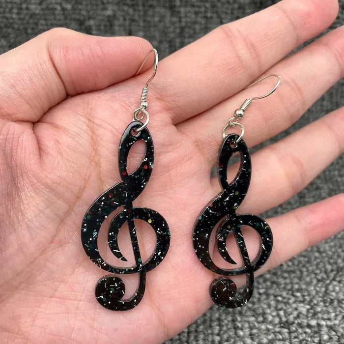 Black Acrylic Drop Earrings with Colourful Speckles