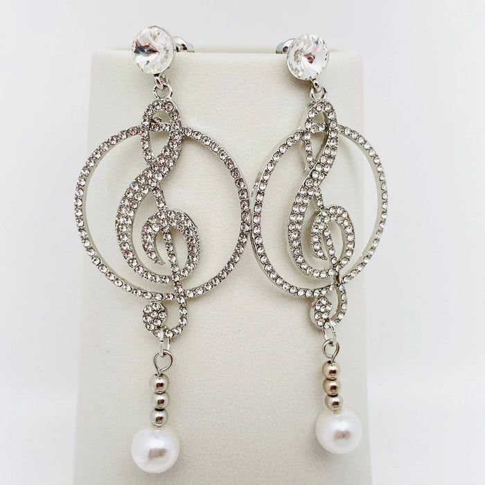Rhinestone Musical Note Earrings with Beads