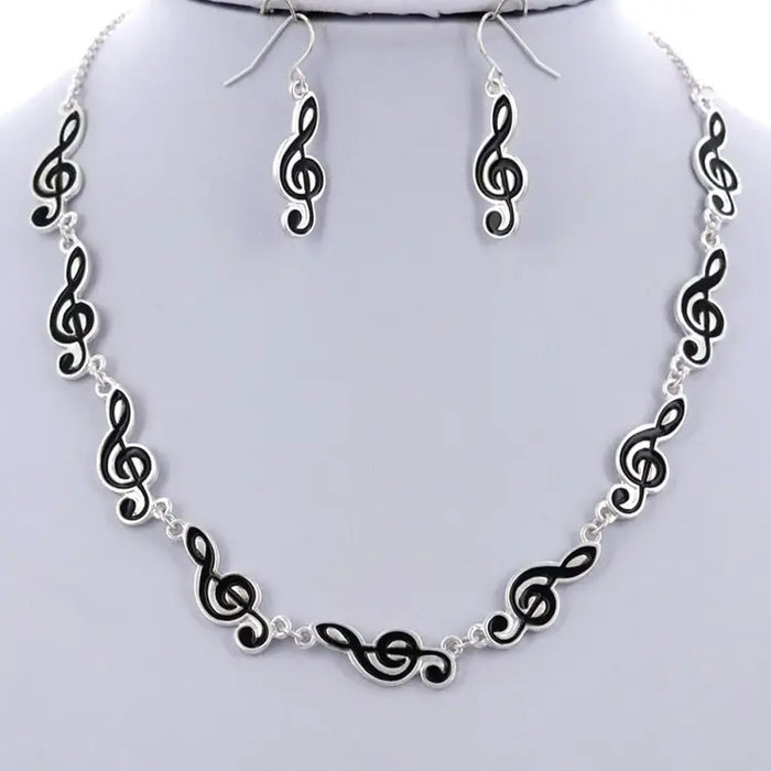 Black Treble Clef Shape Necklace and Earring Set