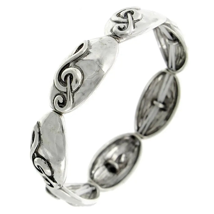 Silver Treble Clef Metal Stretch Bracelet