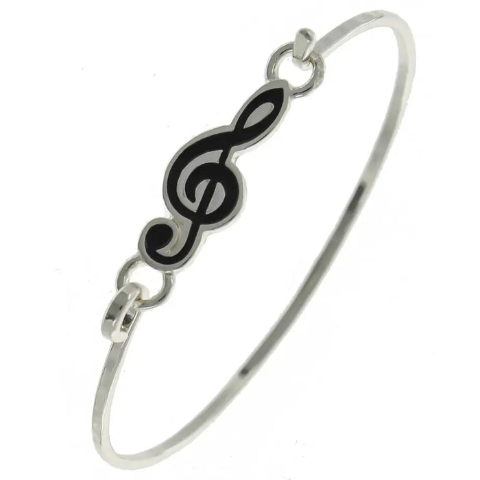 Silver Metal Casting Bangle Featuring an Epoxy Black Treble Clef