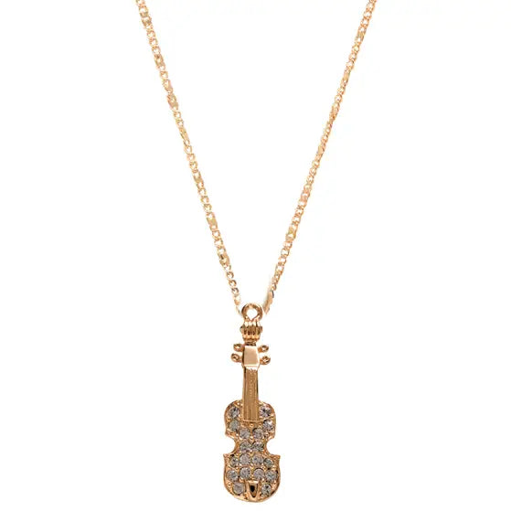 Gold Violin Pendant with a Gold Chain
