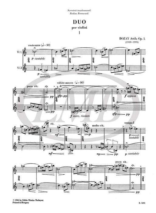 Bozay - Duo Op1 - Violin Duet EMB Z5201