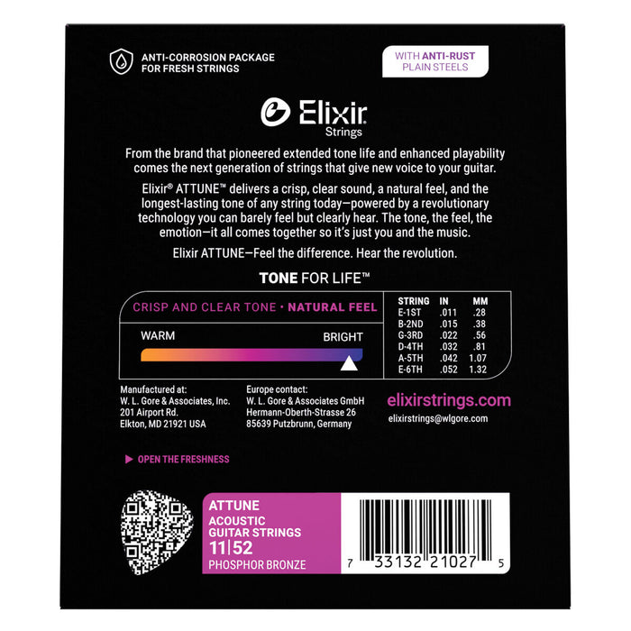 Acoustic Guitar Strings - Elixir Attune Phosphor Bronze Custom Light 11-52