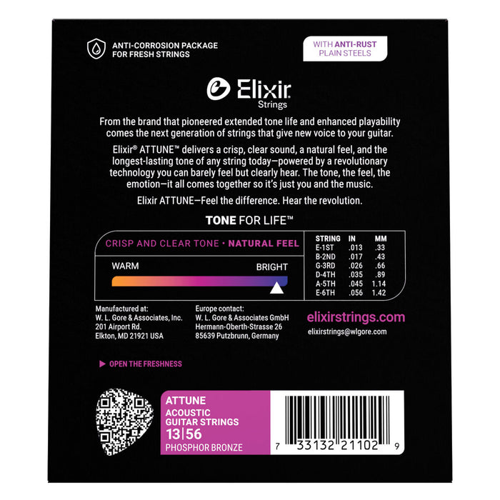 Acoustic Guitar Strings - Elixir Attune Phosphor Bronze Medium 13-56