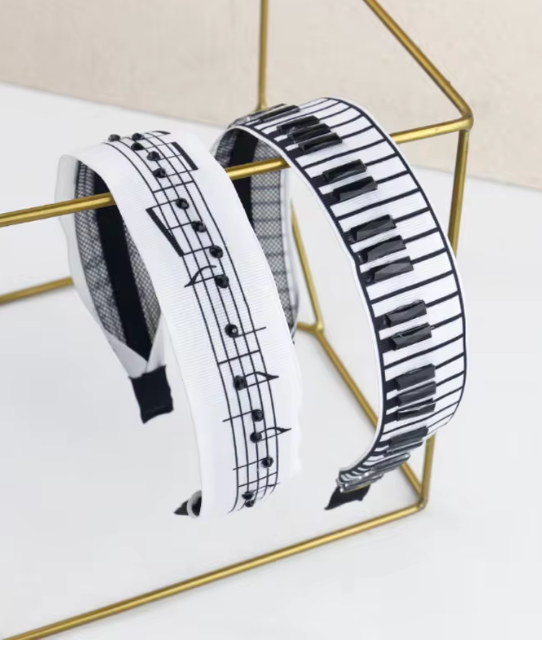 Headband White with Black Manuscript Design