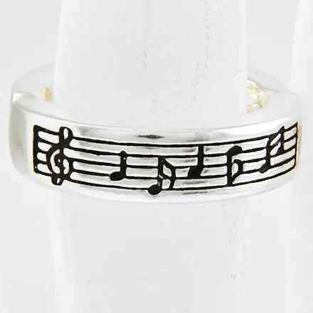 Metal Stretch Ring with a Treble Clef and Staff Design