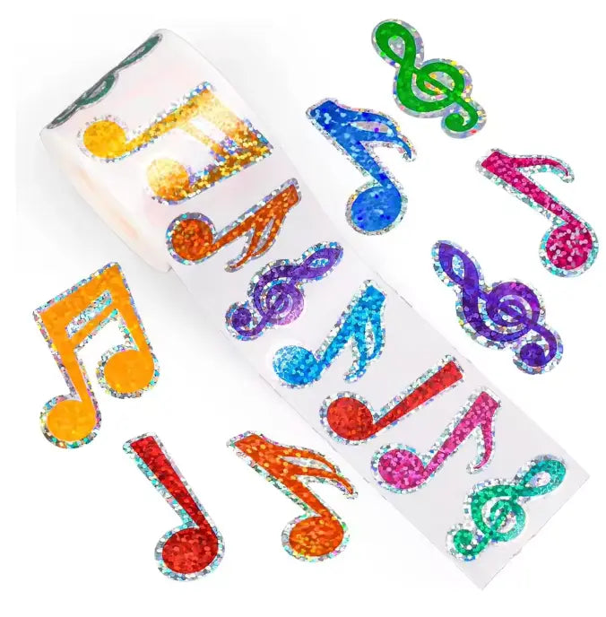 Colourful Glitter Notes and Clefs Sticker Roll 100 Pieces