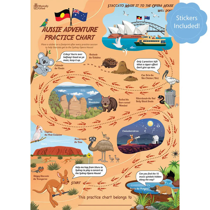 Aussie Adventure A3 Music Practice Chart
