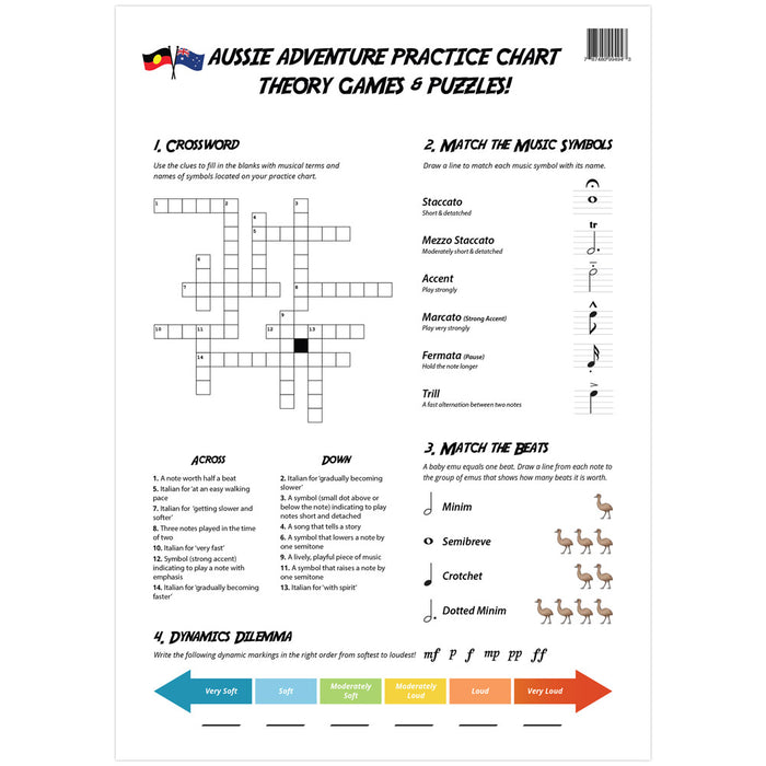 Aussie Adventure A3 Music Practice Chart