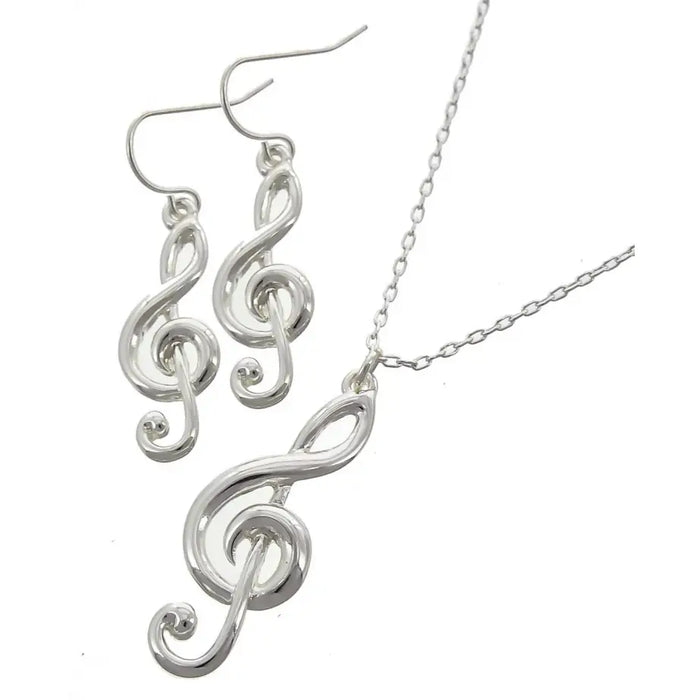 Silver Pendant, Chain and Earring Treble Clef Set