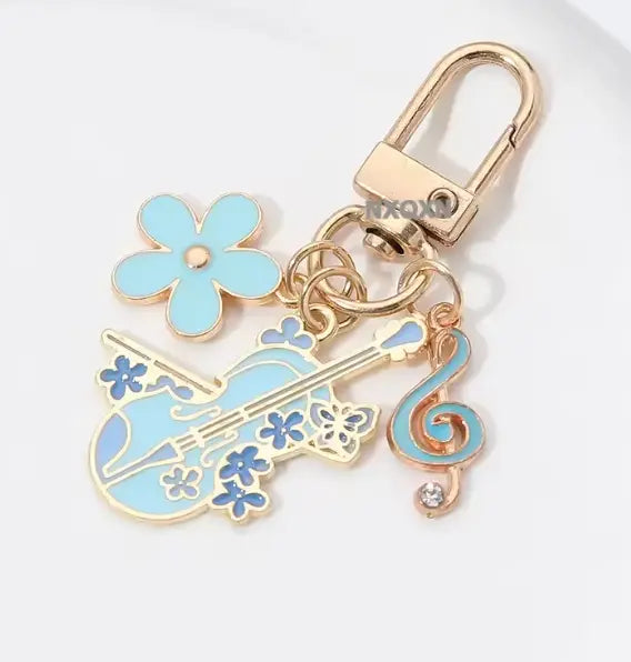 Charmlet Blue with Violin,Flowers and Treble Clef Charms