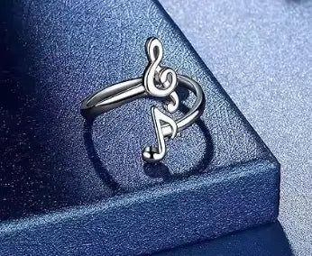 Adjustable Ring with Treble Clef and Quaver Note Silver