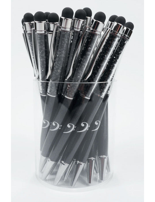 Stylus Music Pen Black with Black Crystals and a White Bass Clef