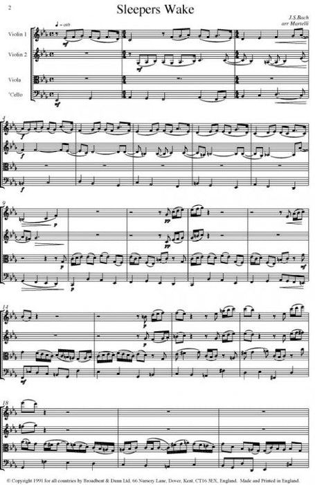 Bach - Sleepers Wake - String Quartet arranged by Martelli Broadbent & Dunn BD10912