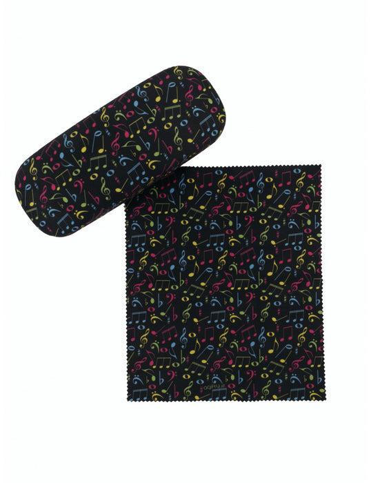 Glasses Case and Cloth Black with Colourful Notes and Clefs