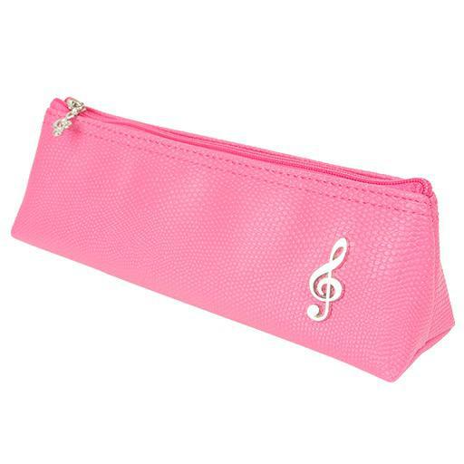 Pink Pencil Case with Silver Metal Treble Clef