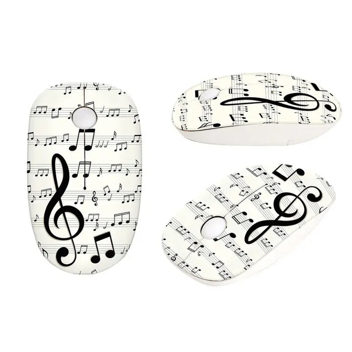 Wireless Mouse White with Black Notes and Clefs