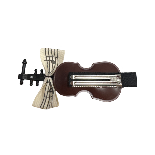 Hair Clip with Miniature Violin and Creme Bow