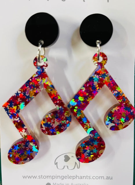 Drop Earrings - Large - Colourful Quavers