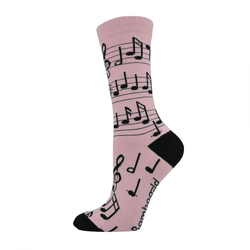 Womens Bamboo Socks - Pink with Black Manuscript Size 2-8