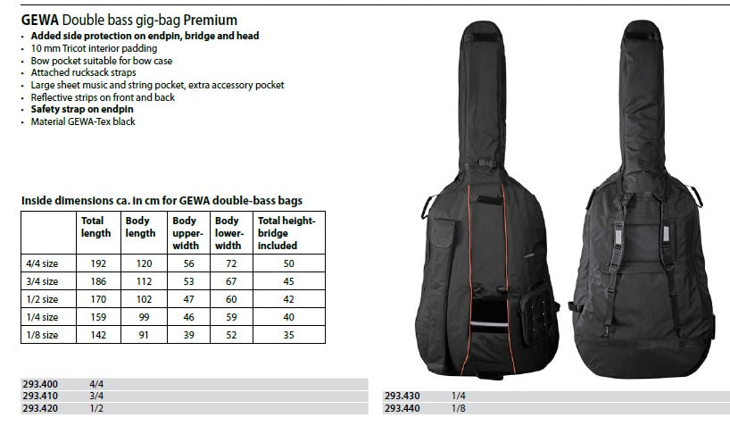 GEWA Premium Double Bass Gig Bag 1/8