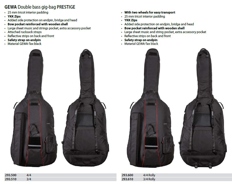 GEWA Prestige 4.75 Double Bass Gig Bag with Wheels 3/4