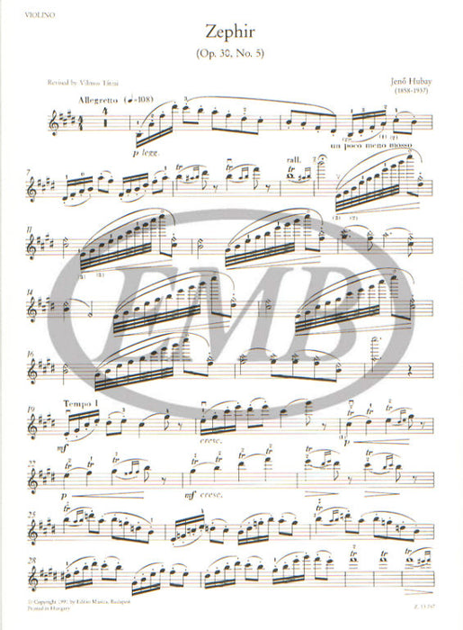 Hubay - Zephir Op30/5 - Violin/Piano Accompaniment edited by Tatrai EMB Z13747