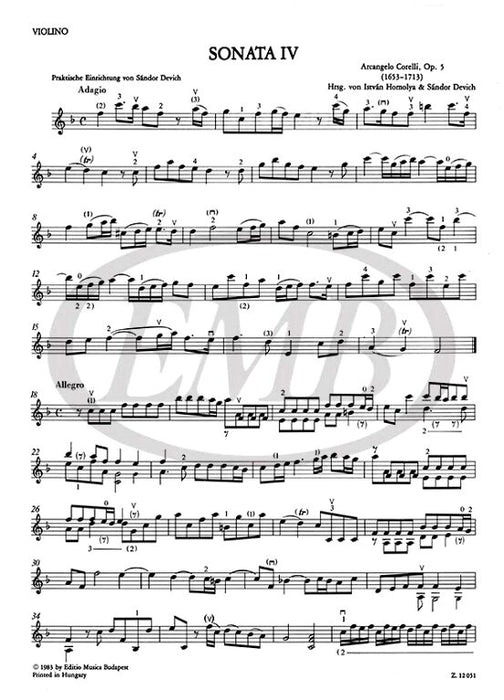 Corelli - 12 Sonatas Op5 Volume 1B - Violin/Basso Continuo EMB Z12051