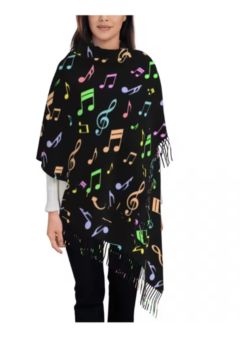 Scarf/Shawl Black with Colourful Notes and Clefs
