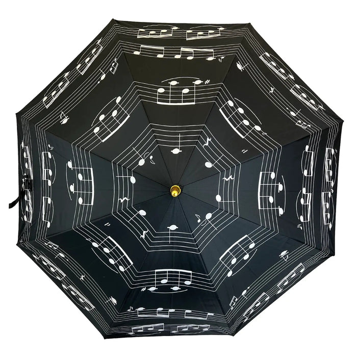 Black Umbrella with White Manuscript and Wooden Handle