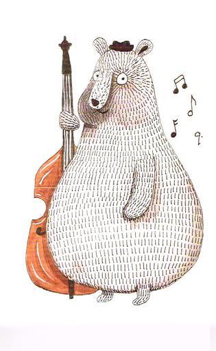 Greeting Card Bear Playing the Double Bass