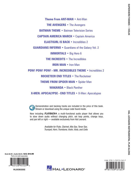 Superhero Themes Instrumental Playalong - Violin/Audio Access Online Hal Leonard 363202