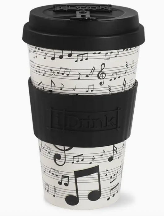 Reuseable Mug White with Black Notes and Clefs