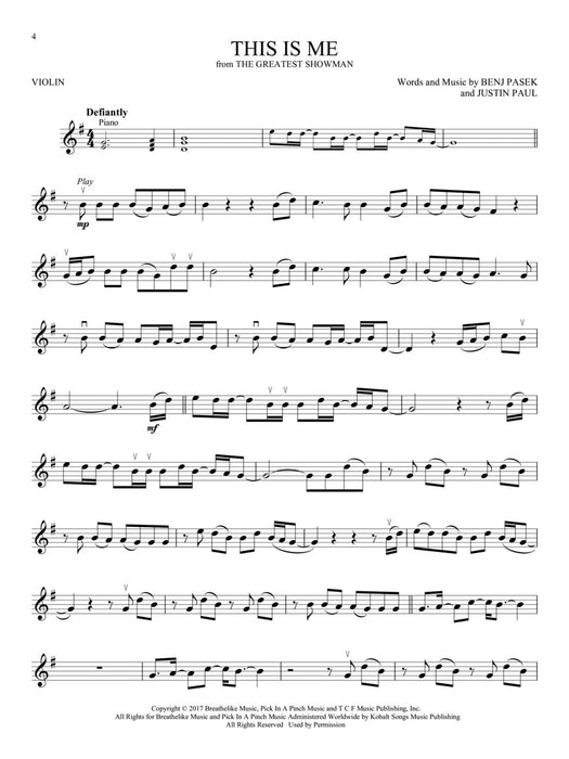 Songs from A Star Is Born, La La Land, The Greatest Showman and More Movie Musicals for Violin - Hal Leonard - 287964