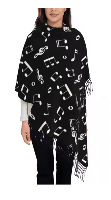 Scarf/Shawl Black with White Notes and Clefs