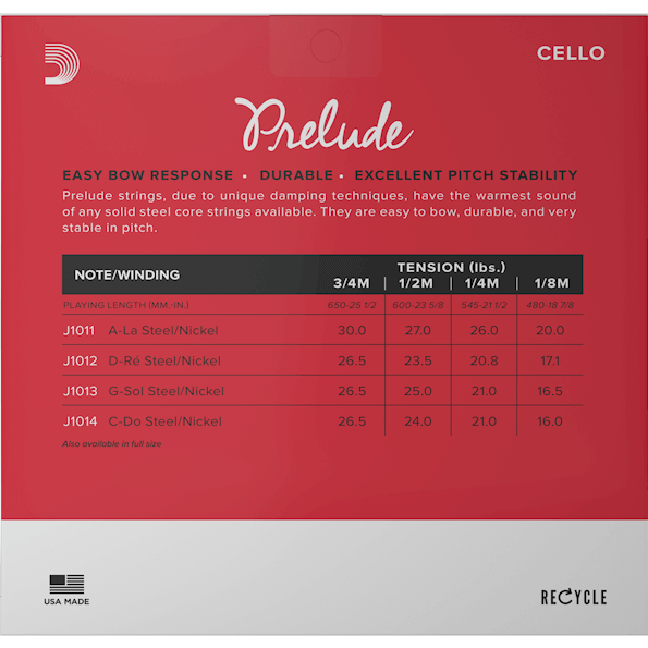 D'Addario Prelude Cello, Set (Med), 1/2
