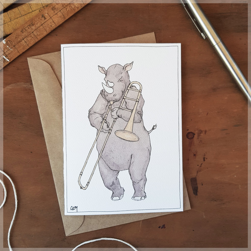Greeting Card a Rhino Playing the Trombone