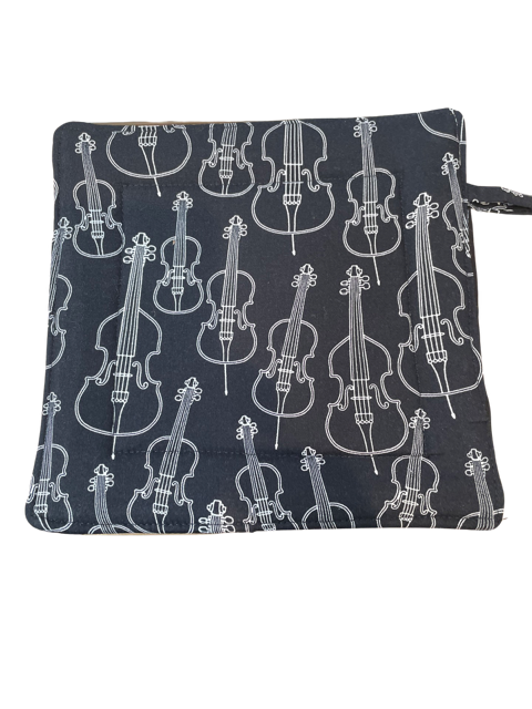 Pot Holder Black with Silhouette of String Instruments