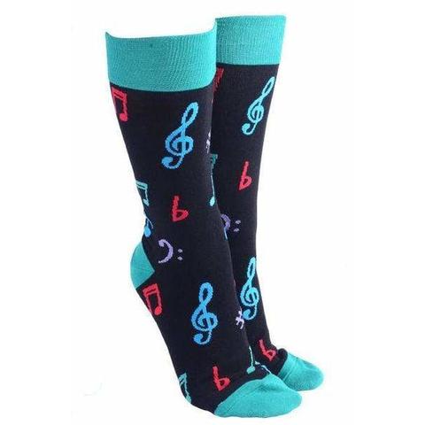 Black Musical Socks with Green Heel and Top.
