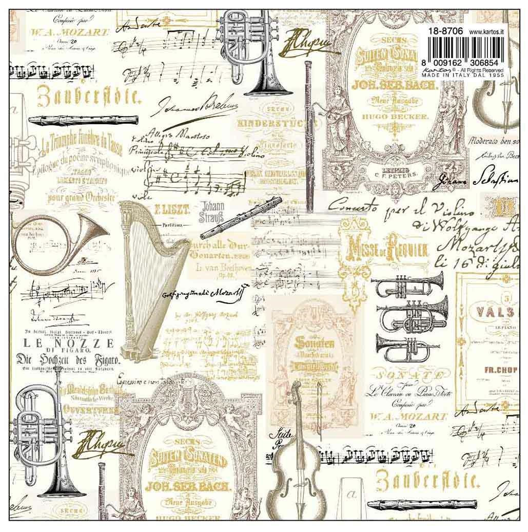 Music Wrapping Paper White with Antique Music Books and Instruments Si ...