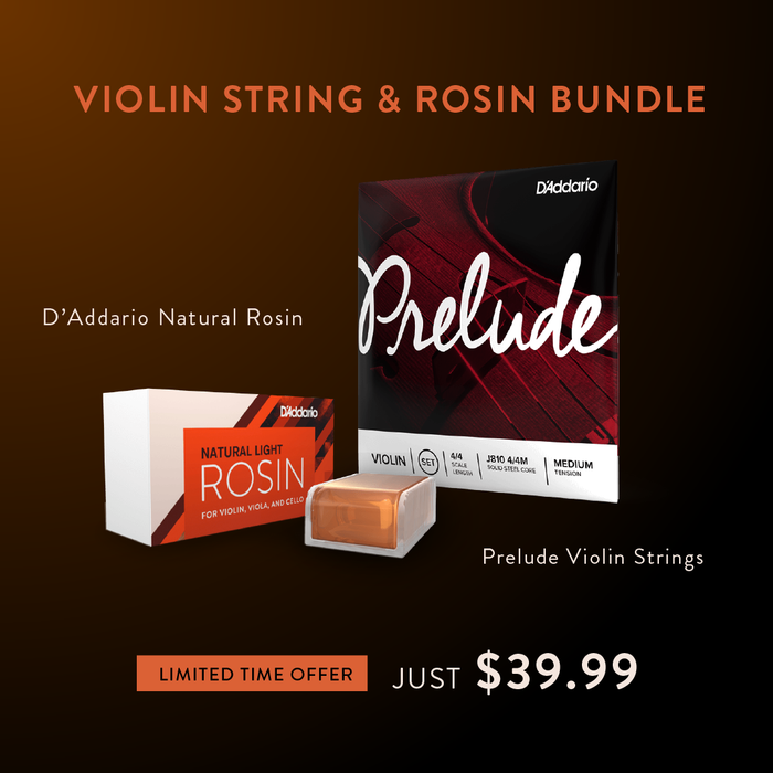 D'Addario Prelude Violin Set 1/16 with Light Natural Rosin Bundle