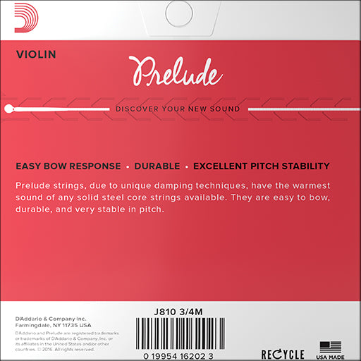 D'Addario Prelude Violin String Set Medium 3/4